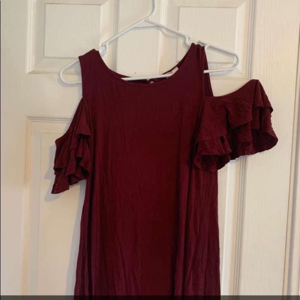 Maroon Dress with ruffle sleeves